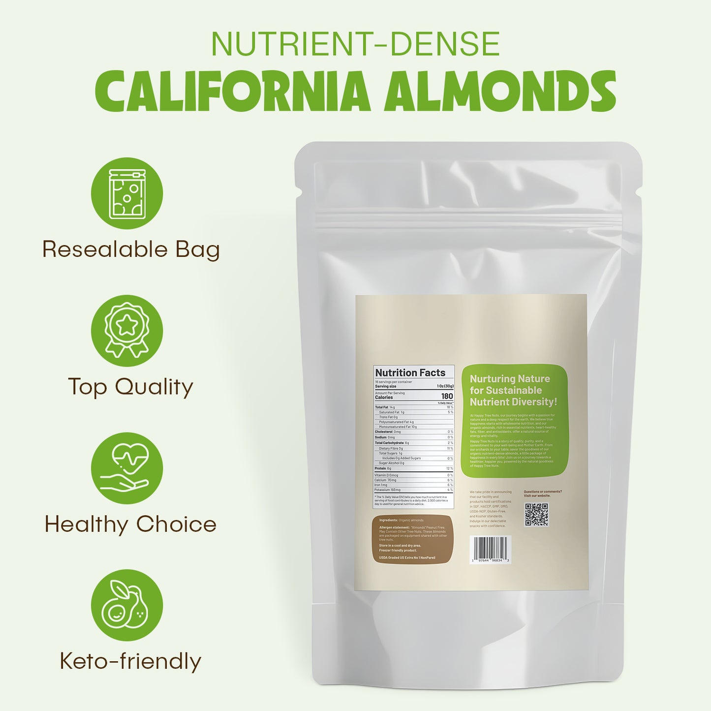 Happy Tree Nuts Organic Roasted & Salted Almonds