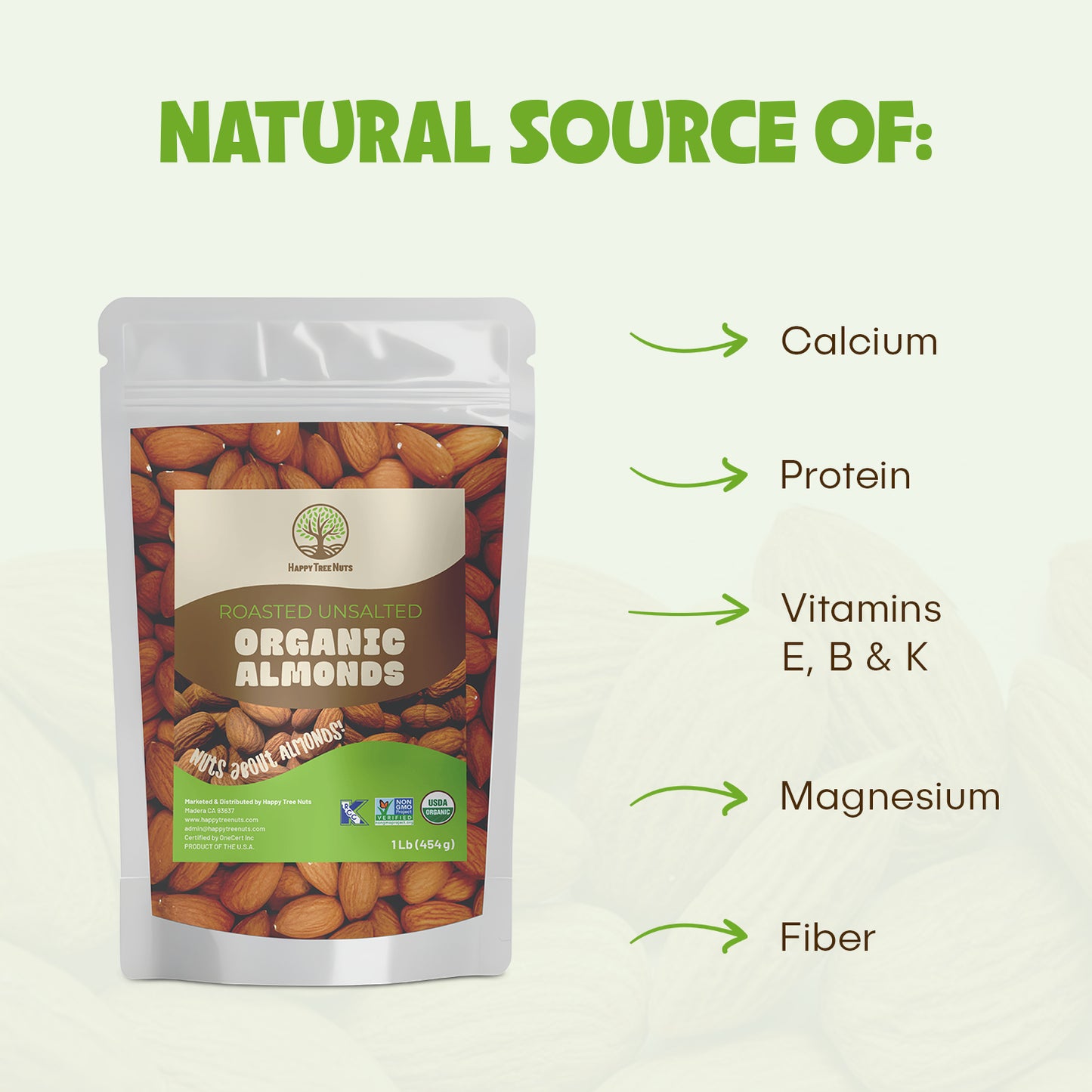 Happy Tree Nuts Organic Roasted & Unsalted Almonds