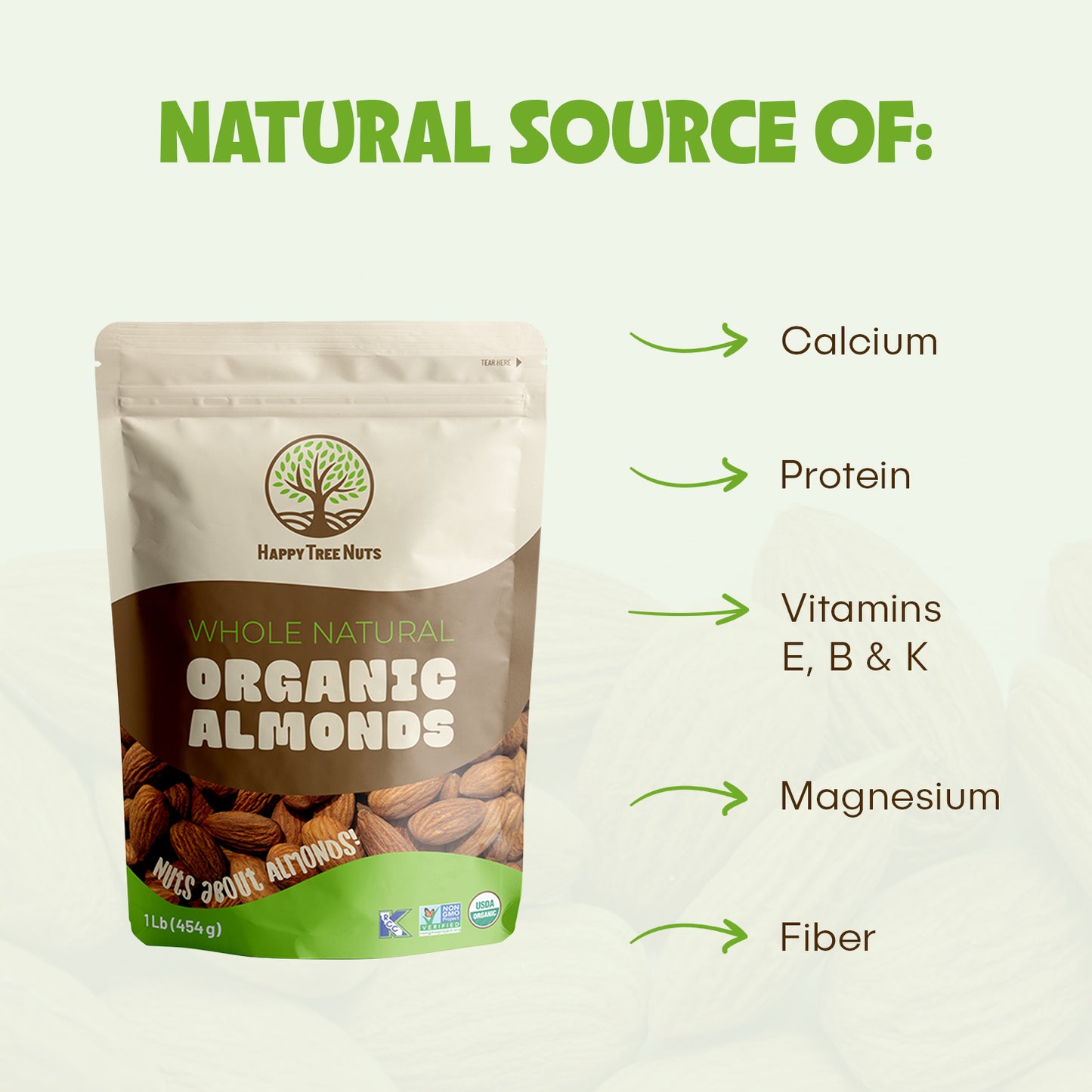 Happy Tree Nuts Organic Whole Natural Almonds